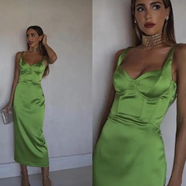 Robe satin vert anis