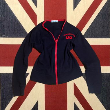 Veste zippée marine vintage avec détails rouges
