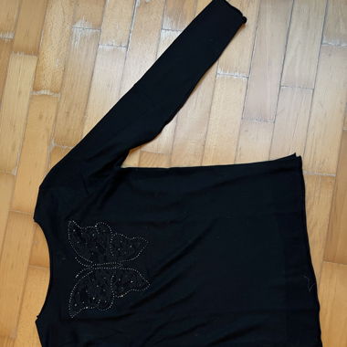 Black Longsleeve Shirt with Rhinestone Butterfly