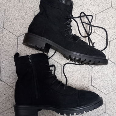Black lace-up ankle boots with zipper