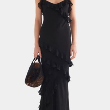 Venroy Silk Ruffle Slip Dress