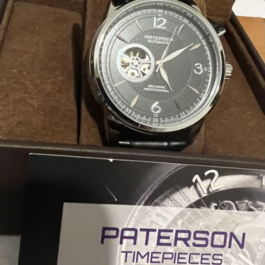 Orologio automatico Paterson nero con cinturino in pelle