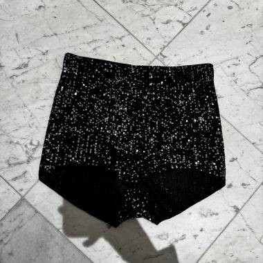 Black sequin mini shorts