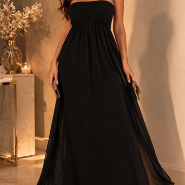 Schwarzes langes Bustier-Kleid