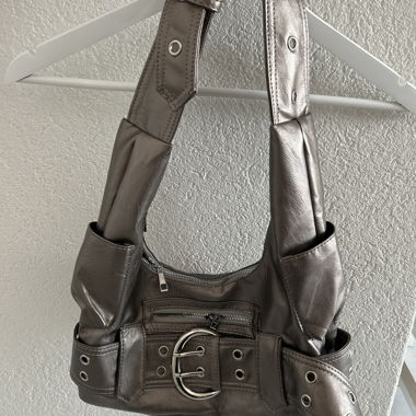 Shiny Brown Shoulder Bag with Buckle