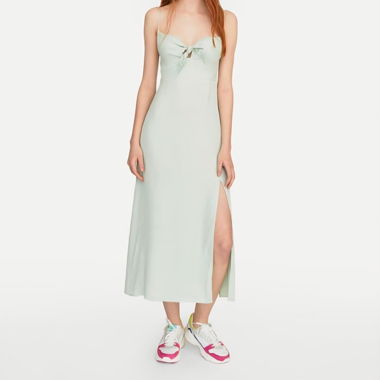 Abito midi verde menta con spacco