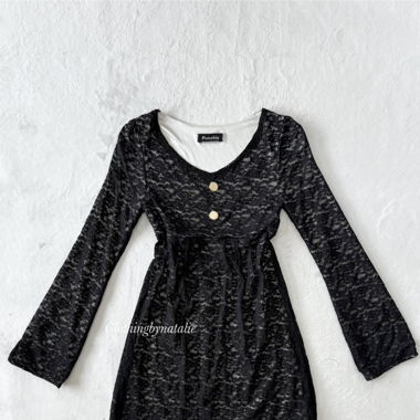 Black Lace Long Sleeve Babydoll (S)