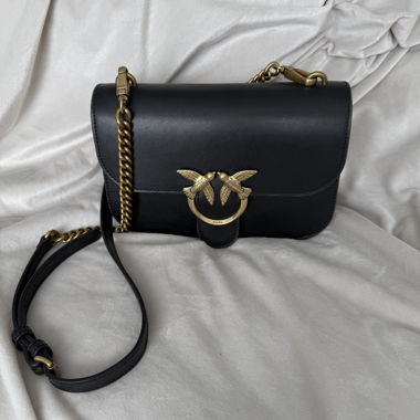 Bag, black with gold, bird