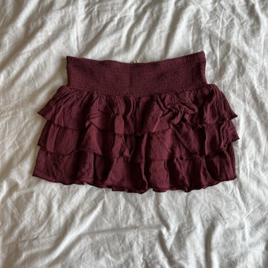 Burgundy Ruffle Mini Skirt