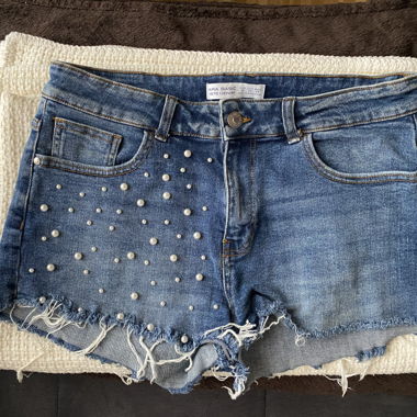 Hotpants in jeans con perle Tg. 38 (Zara)