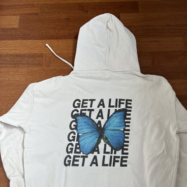 subdued “get a life” hoodie