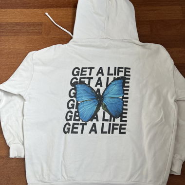 subdued “get a life” hoodie