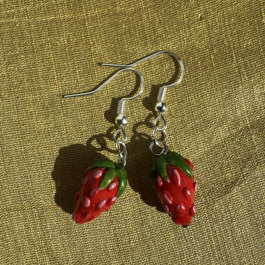 Orecchini Fragole fatti a mano argento/rosso