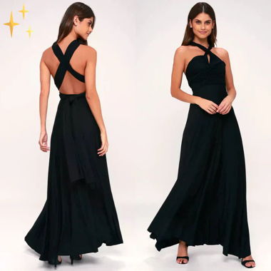 Wickelkleid lang - schwarz
