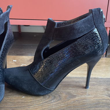 Black suede stiletto ankle booties