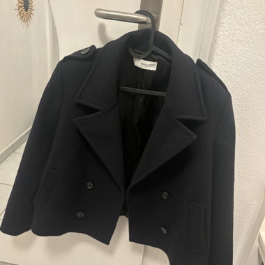 Mango dark blue  short 100% wool coat