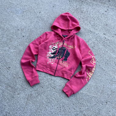 Veste à capuche zippée Ed Hardy rose, XS