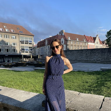 Mango dotted navy blue dress