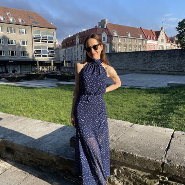 Mango dotted navy blue dress