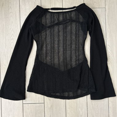 Black open-back mesh top 