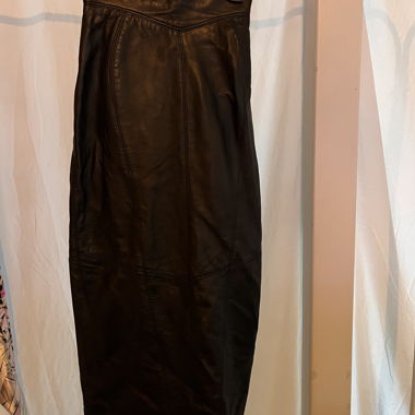 Black leather midi skirt