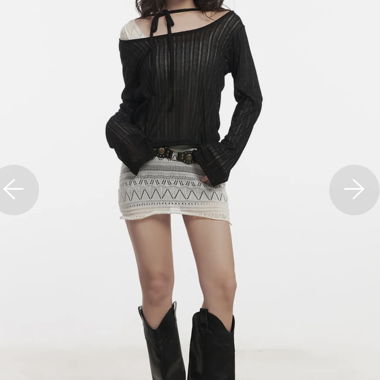 String Mesh off shoulder sweater lewkin