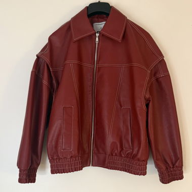 Veste en simili cuir rouge (XS, oversize)