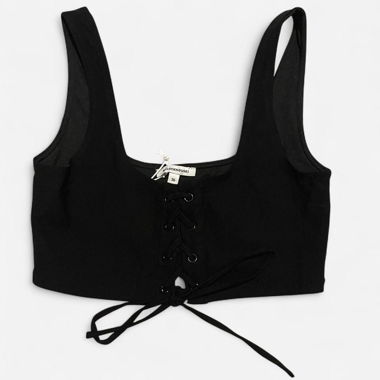 Top corto nero con lacci in pizzo