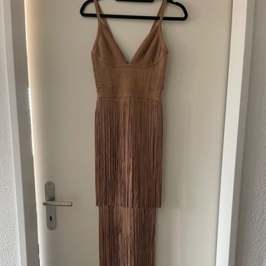 Herve Leger Plunging Fringe Gown