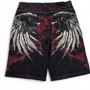 Y2k Black and Red Baggy Jorts Denim Shorts
