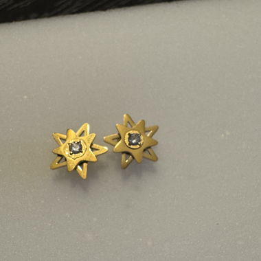 Gold-Coloured Star Stud Earrings with Stone