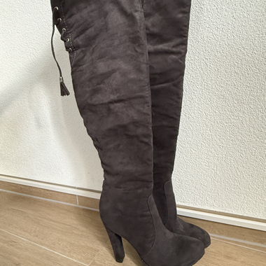 Suede-effect over-the-knee boots