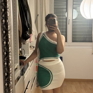 Ensemble tricot deux pièces vert/blanc