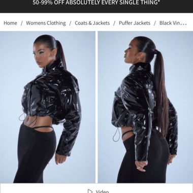 PrettyLittleThing black vinyl puffer jacket