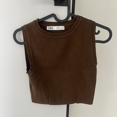 Top Zara Marrone Senza Maniche