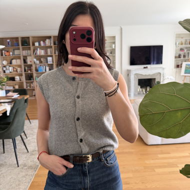 Sleeveless grey buttoned knit vest