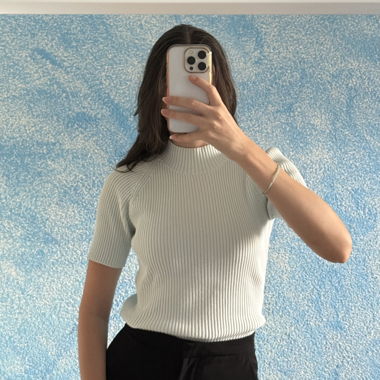 Repeat geripptes Kurzarm-Top hellblau Gr. 36