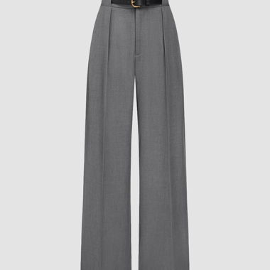 Pantalon de costume gris taille haute avec ceinture