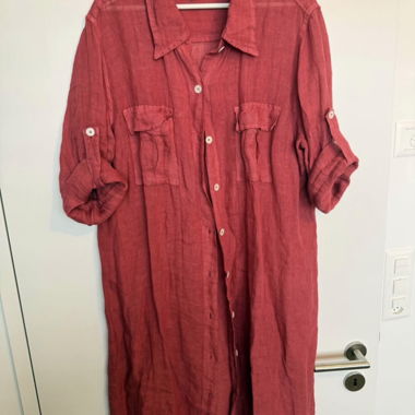 Rotes Harris Cotton Hemdbluse-Kleid