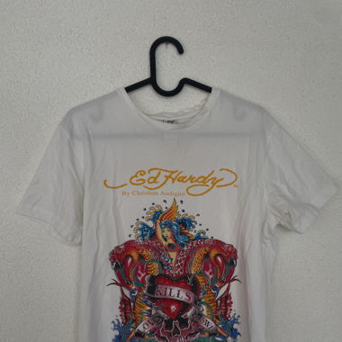 white ed hardy shirt with print & strass details