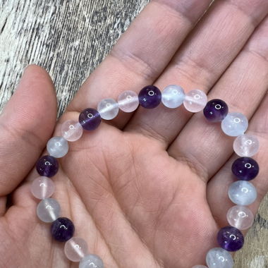Power-Armband aus Rosenquarz, Amethyst & Aquamarin
