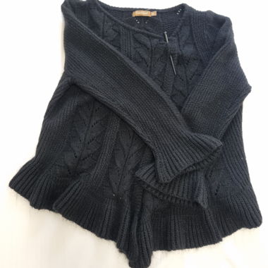 Black Ruffle Cable Knit Wool Blend Cardigan y2k 
