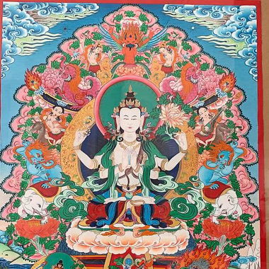 Tangka Buddha Chenrezig /dipinto ad acquarello