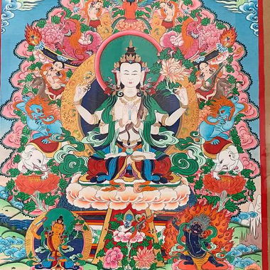 Tangka Buddha Chenrezig /dipinto ad acquarello