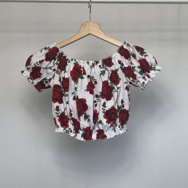 Blumen-Crop-Top mit Puffärmeln