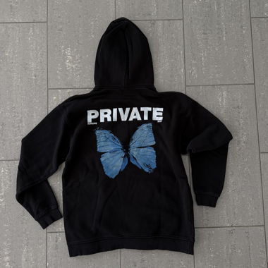 Black Hoodie ,,Private’’ with Butterfly Print 