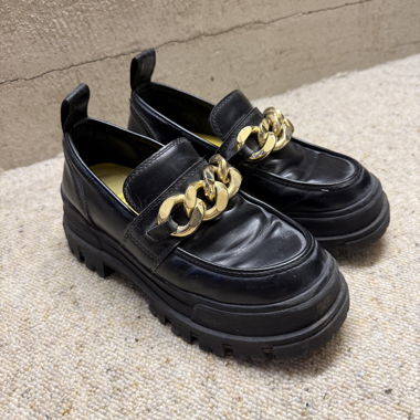 Black Buffalo Loafers with Gold Chain
