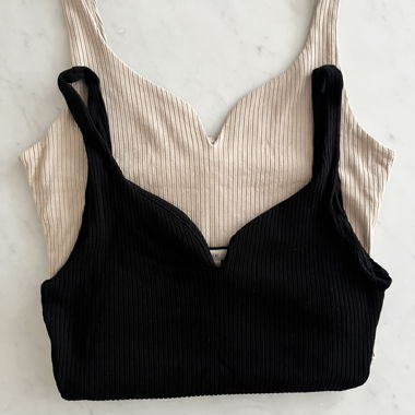 H&M Beige- & Schwarzer Rippstoff 2 Tank Tops