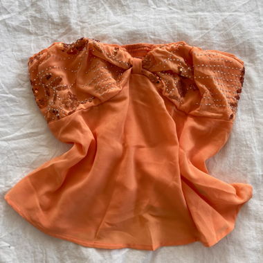 Orange Chiffon Paillettenverziertes Trägerloses Top