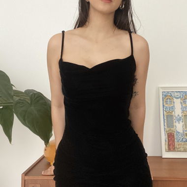 Black velvet maxi dress - XS